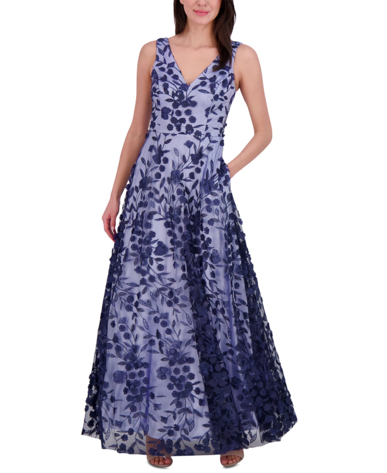 Petite 3D Floral Appliqué Gown Eliza J