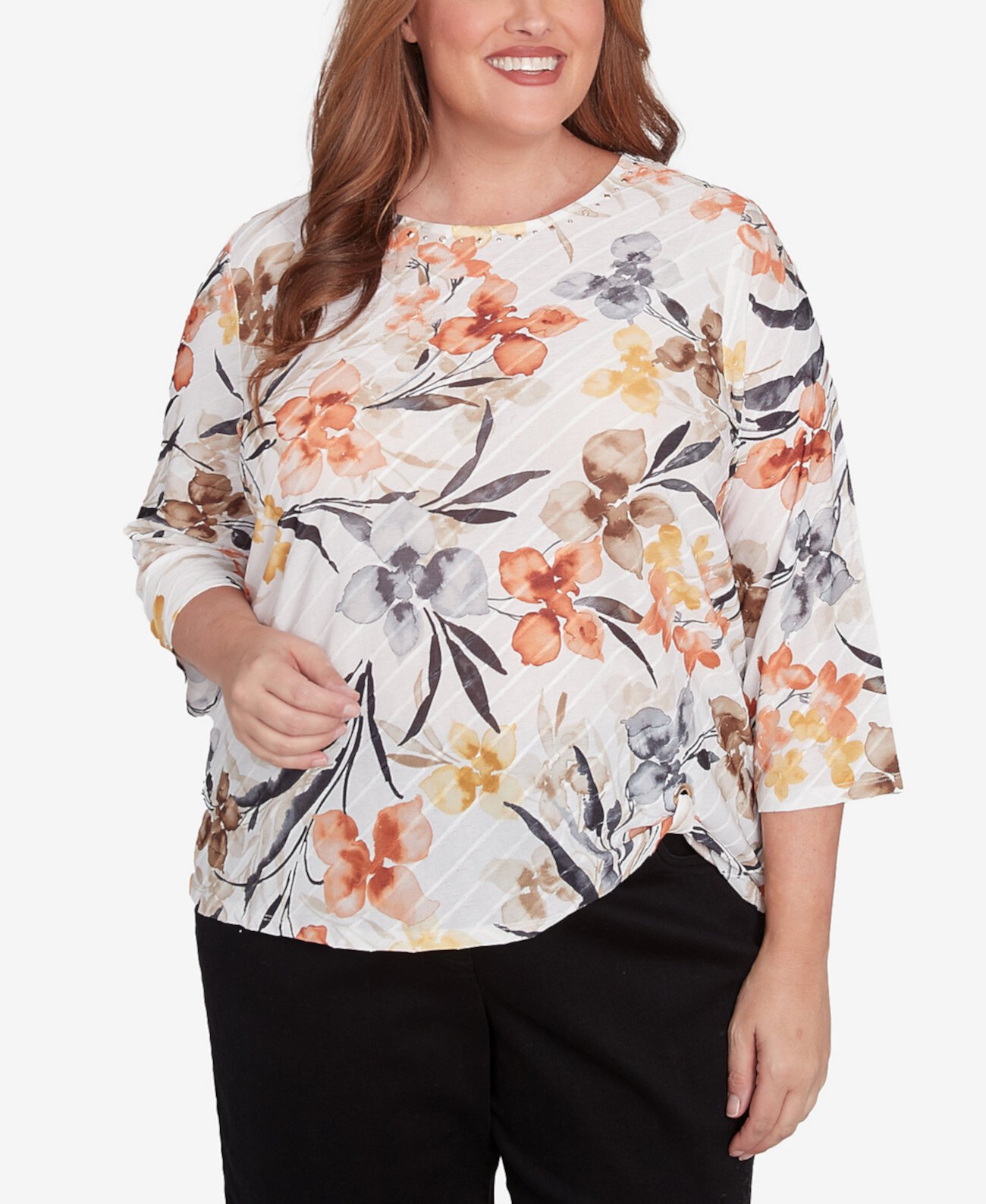 Plus Size Classic Watercolor Floral Crew Neck Top Alfred Dunner