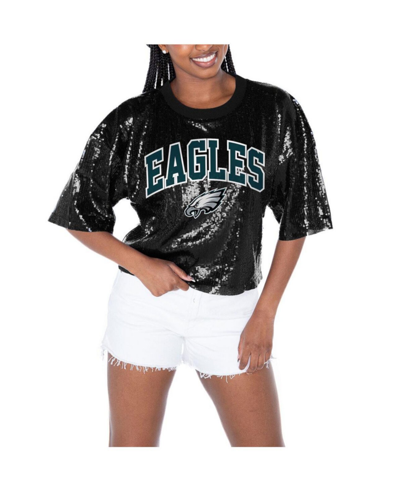 Женская черная футболка Philadelphia Eagles Rise Up с коротким рукавом и блестящими пайетками от Gameday Couture Gameday Couture