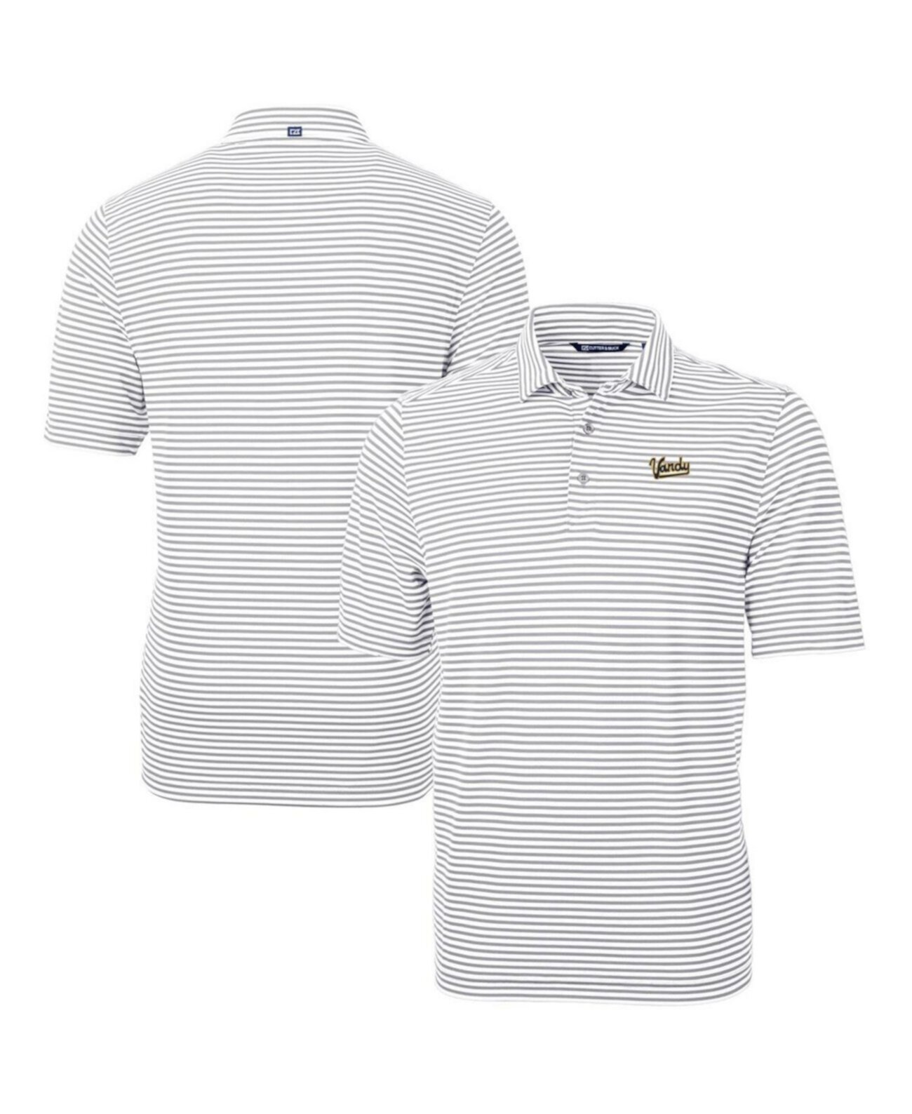 Men's Gray/White Vanderbilt Commodores Vault DryTec Virtue Eco Pique Stripe Polo Cutter & Buck