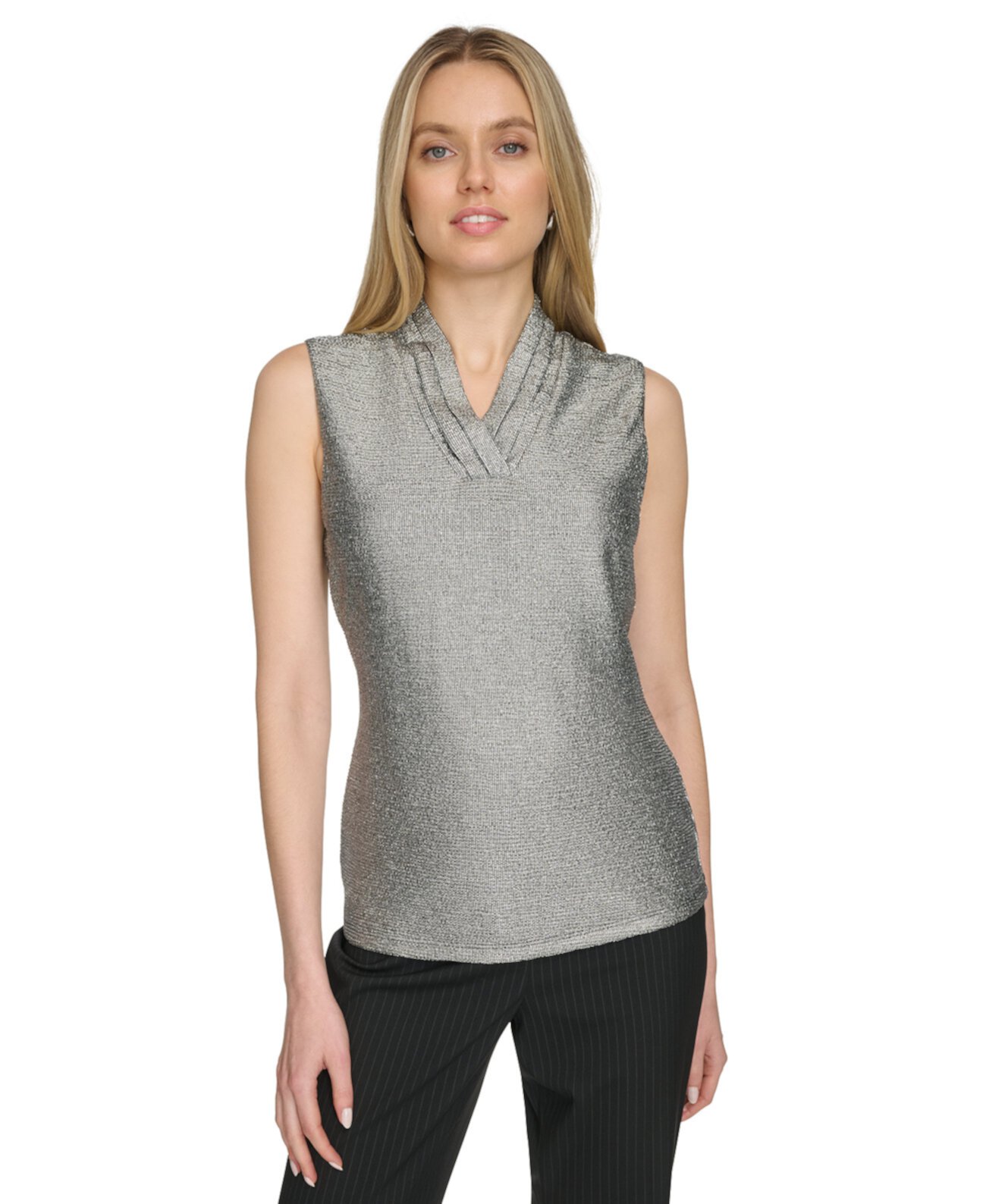 Women's Sleeveless Metallic V-Neck Top Calvin Klein