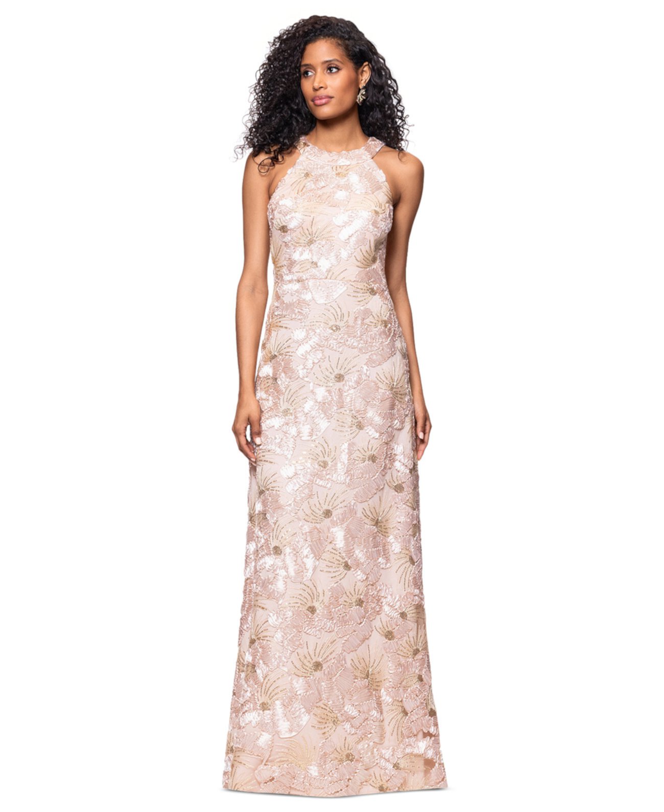 Women's Sequined Soutache Halter Gown Betsy & Adam