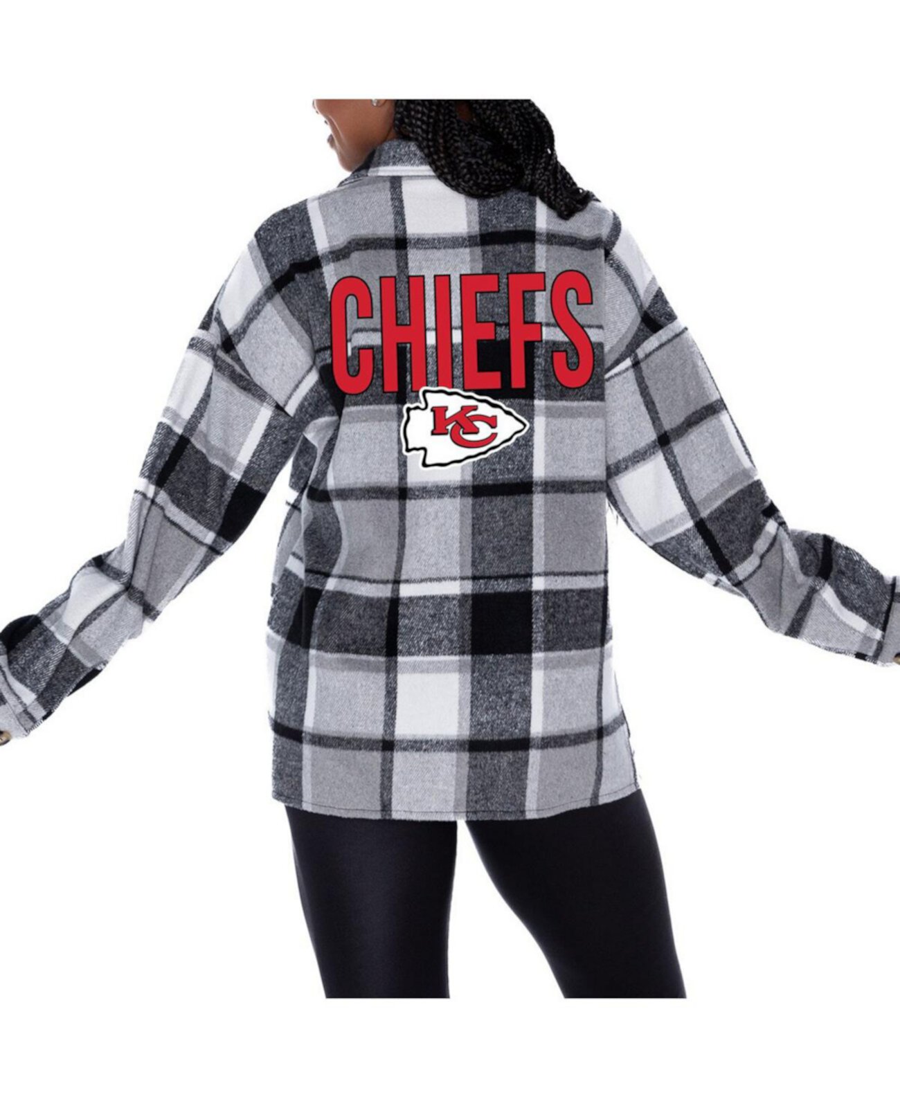 Женский серый лонгслив с клетчатым узором и логотипом команды Kansas City Chiefs Gameday Couture