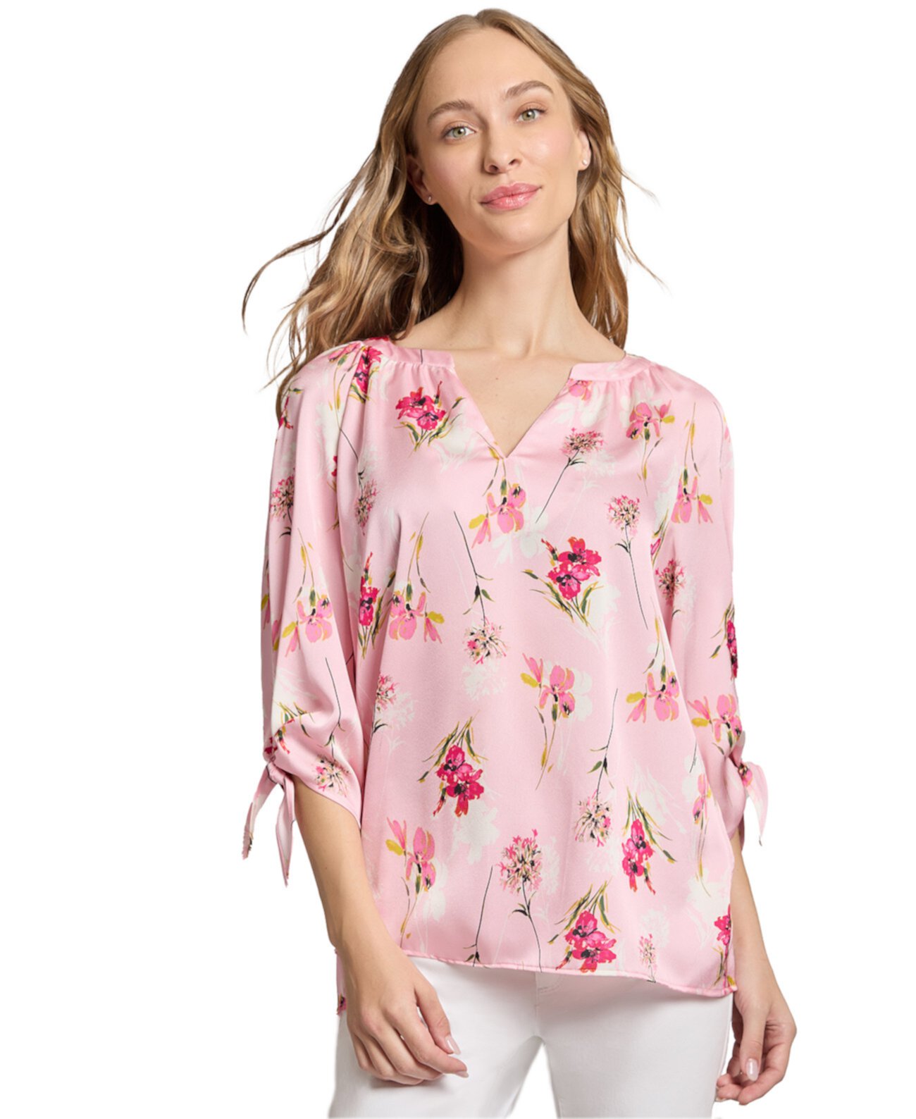 Women's Floral-Print 3/4-Sleeve Top Jones New York