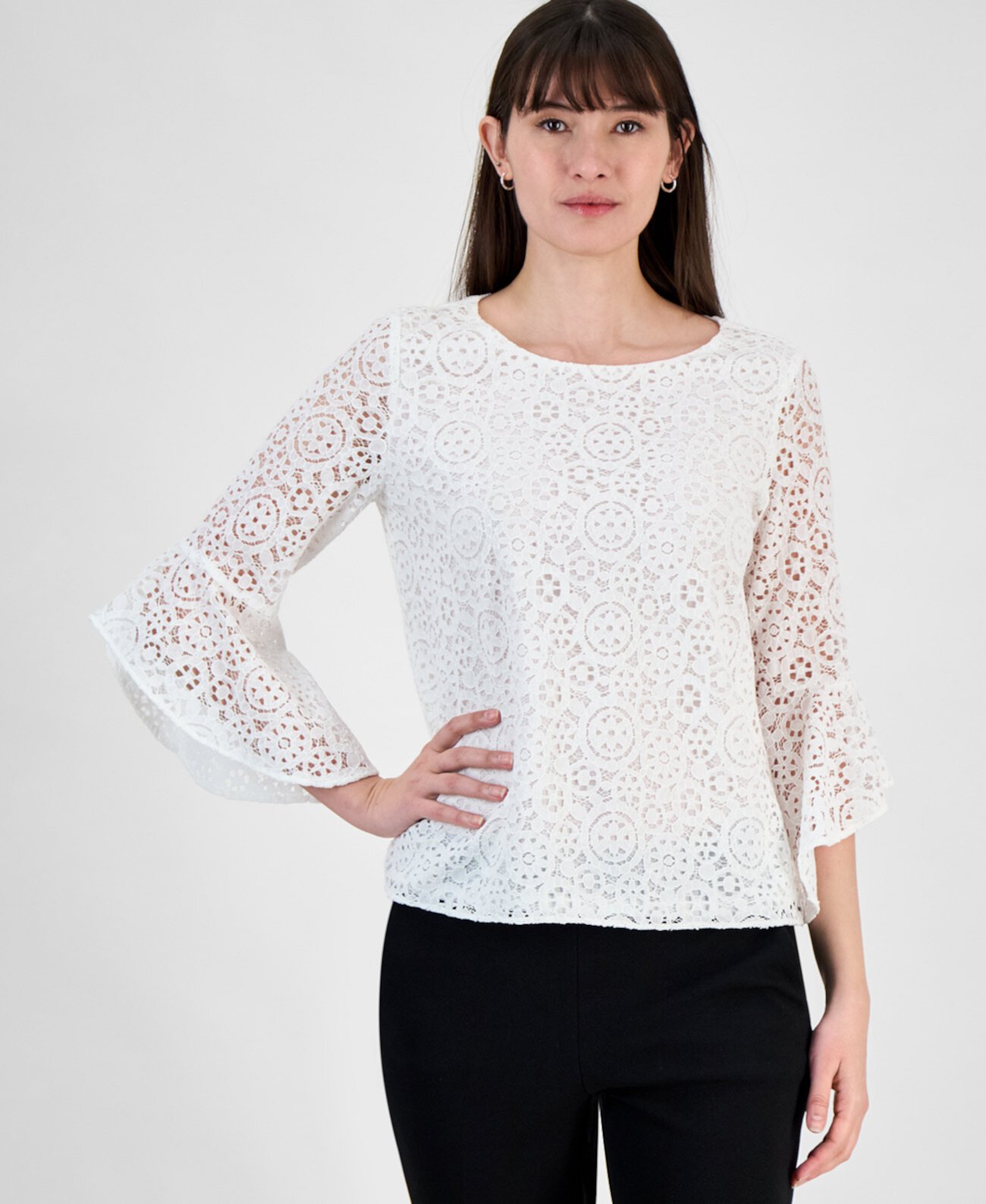 Women's Lace Bell-Sleeve Ruffle-Cuff Top, Regular and Petite Sizes Kasper