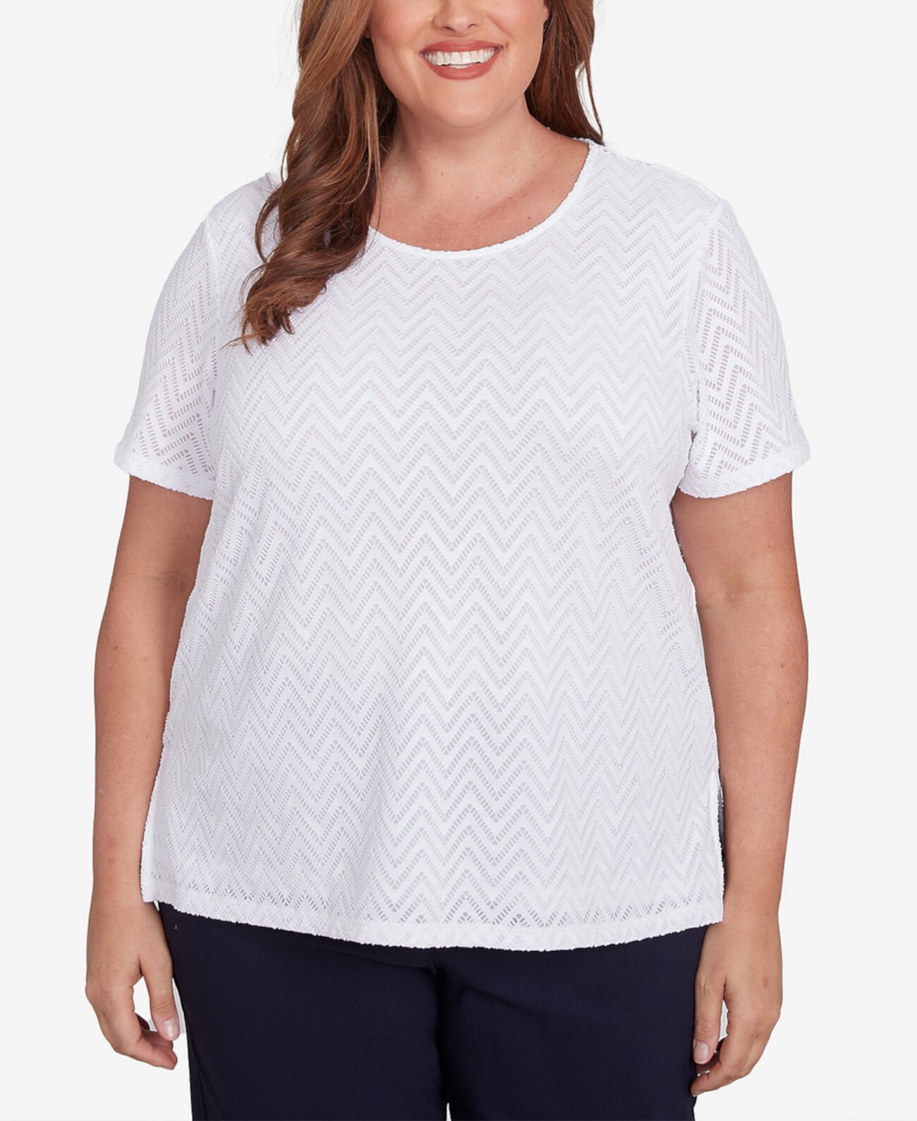 Plus Size Classic Textured Chevron Lace Back Tee Alfred Dunner