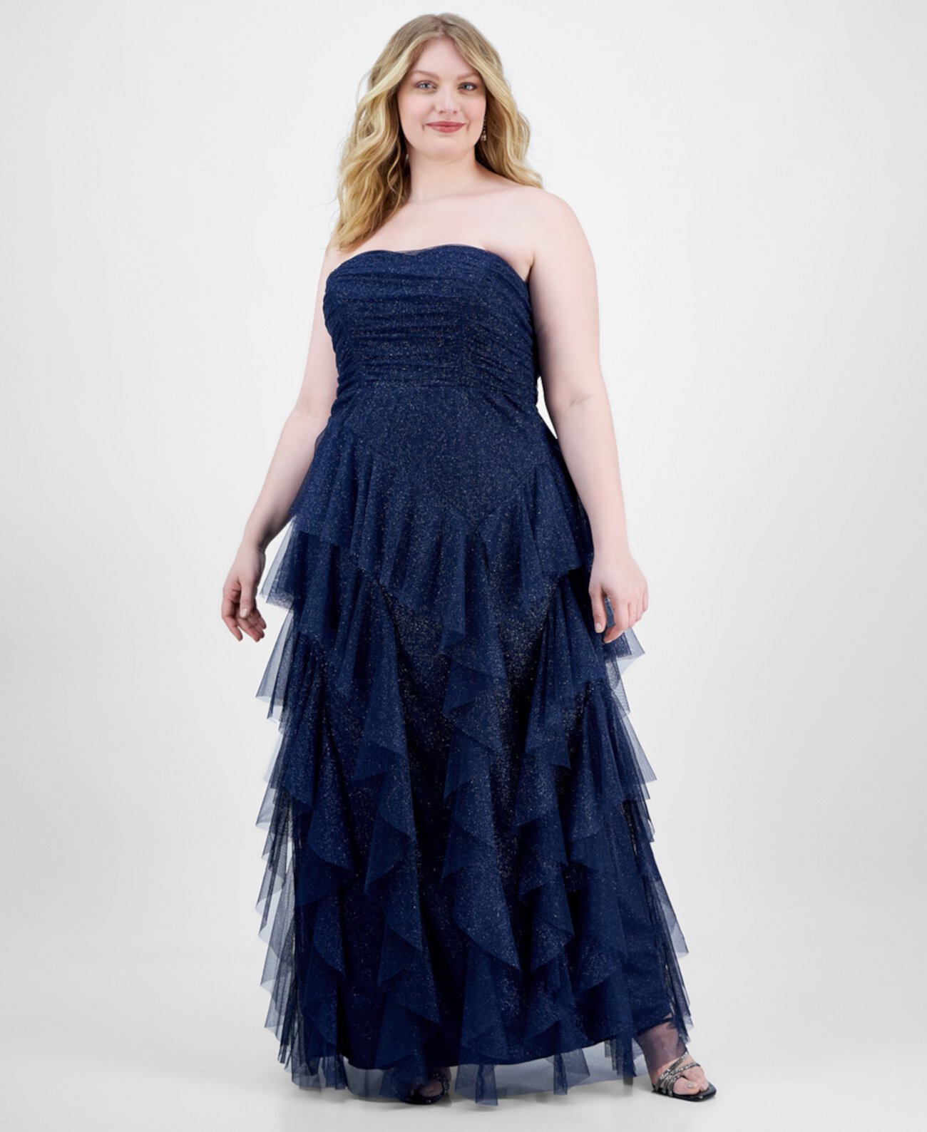 Plus Size Sparkle Strapless Ruffle-Tiered Gown Pear culture