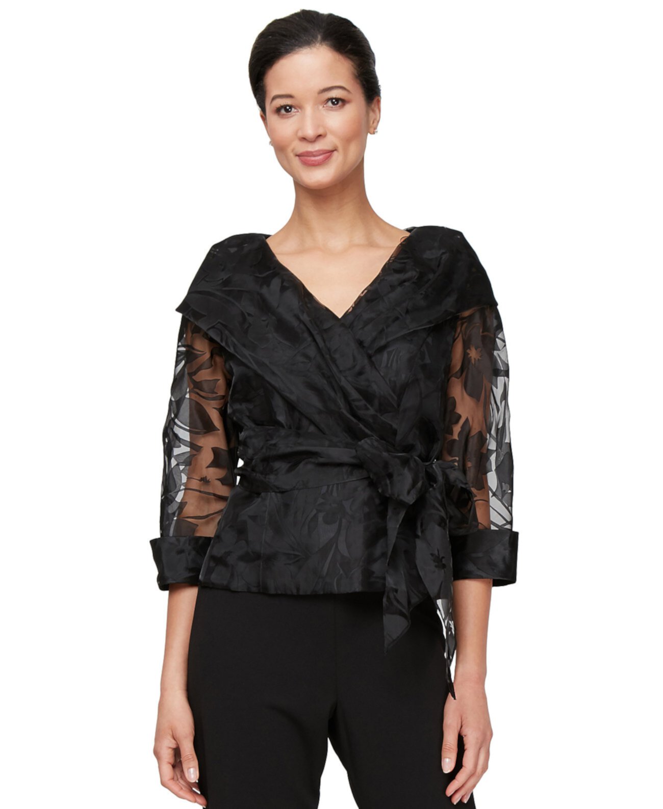 Women's Portrait-Neck Burnout-Organza Blouse Alex Evenings