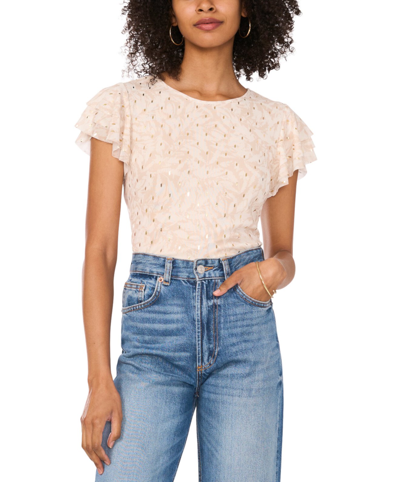 Women's Crew-Neck Ruffle-Short-Sleeve Top Vince Camuto