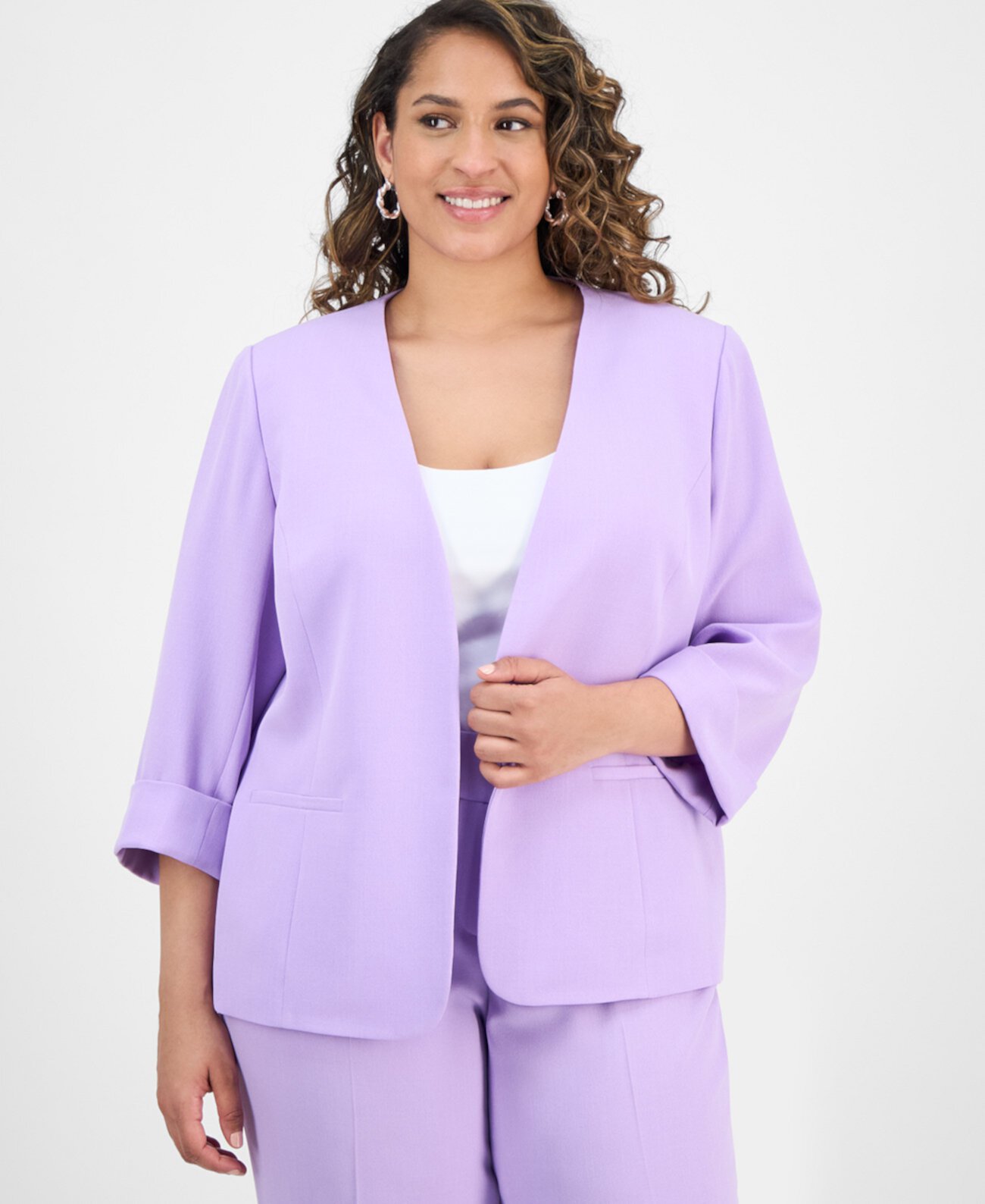 Plus Size 3/4-Sleeve Open-Front Blazer Kasper