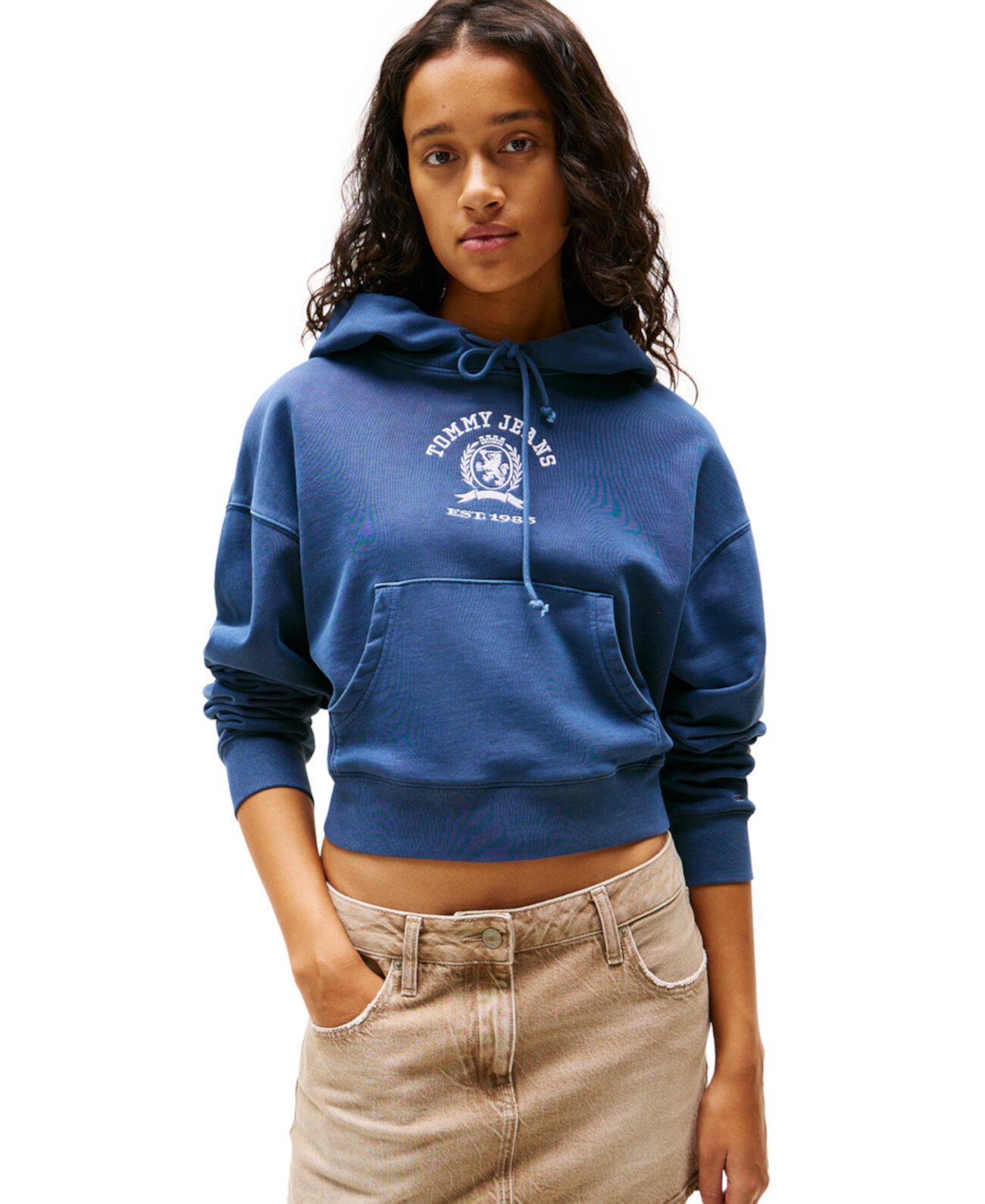 Women's Cropped Varsity Crest Cotton Hoodie Sweatshirt Tommy Jeans