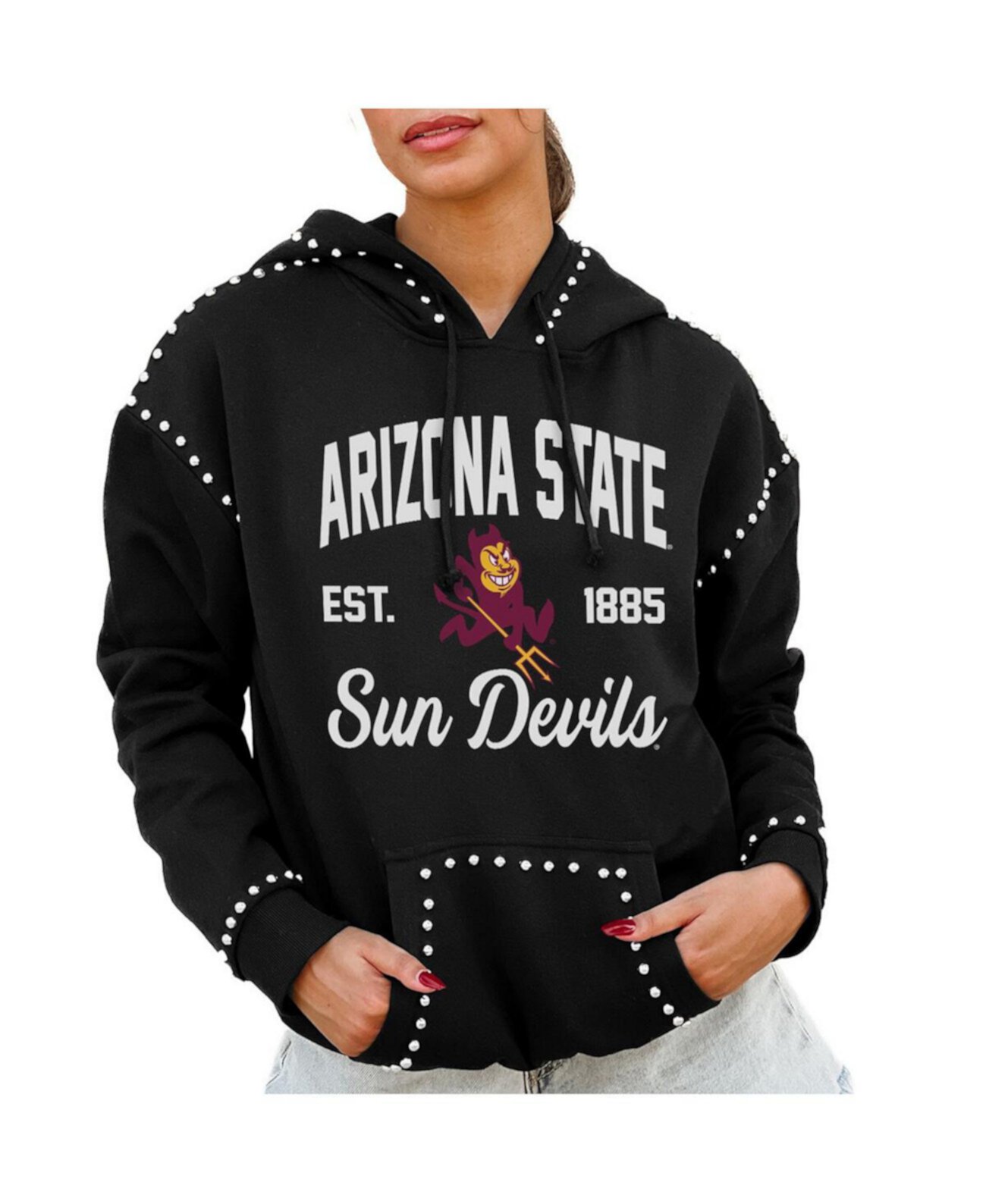 Women's Black Arizona State Sun Devils Studded Pullover Hoodie Gameday Couture