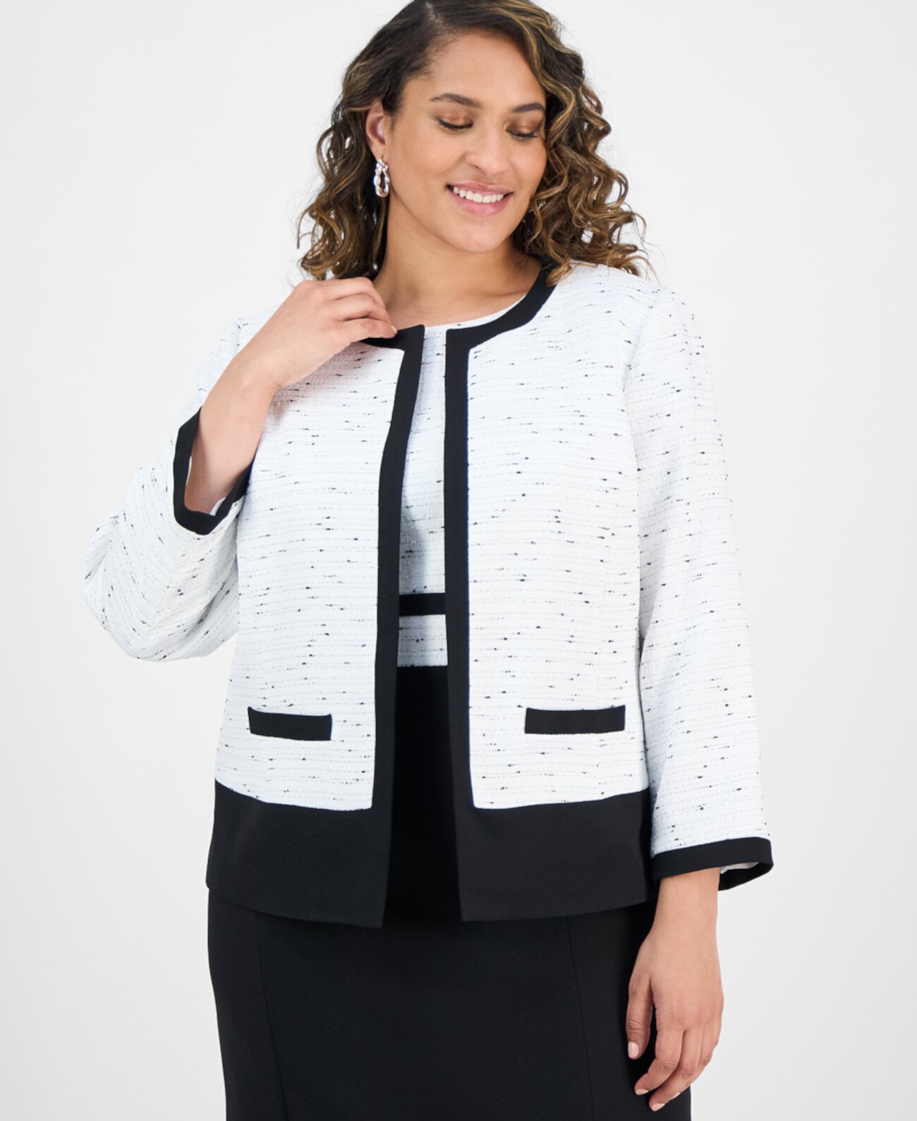 Plus Size Tweed Open-Front Blazer Kasper