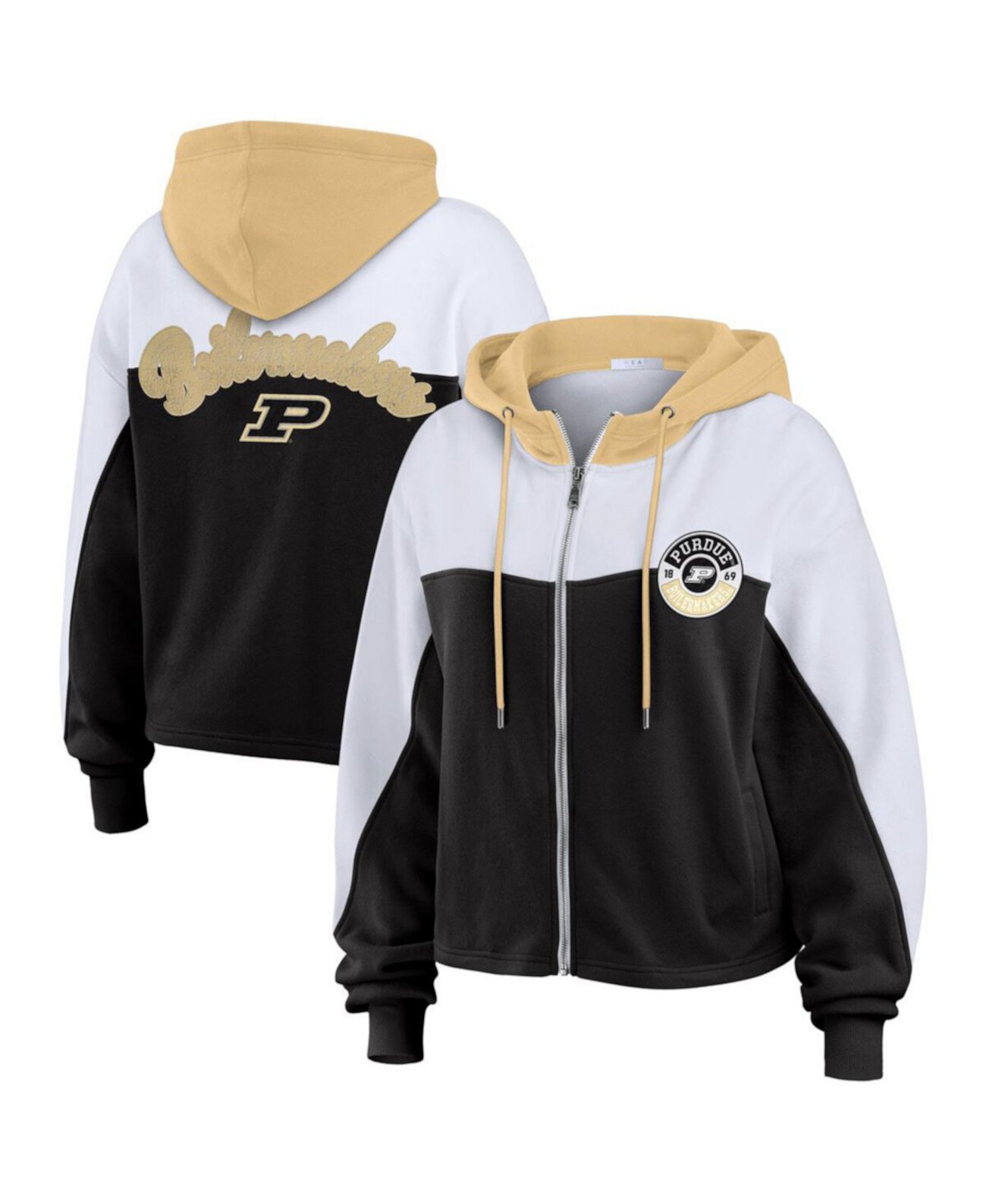 Women's Black Purdue Boilermakers Color-Block Full-Zip Hoodie WEAR by Erin Andrews