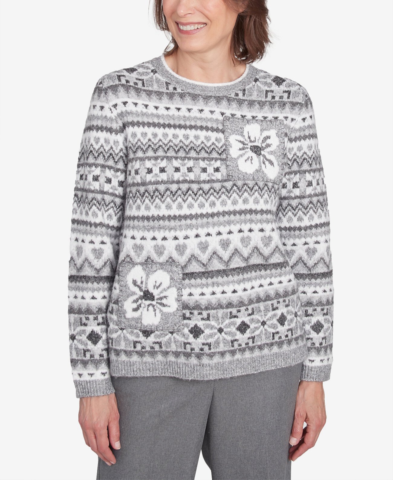 Petite Copenhagen Fair Isle Biadere Patch Sweater Alfred Dunner