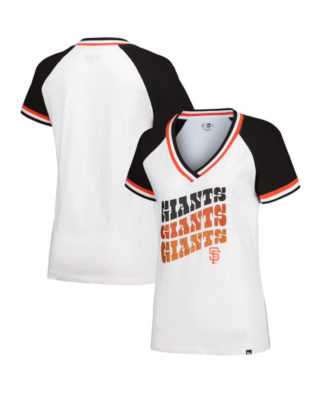 Women's White San Francisco Giants Jersey Double Binding Raglan V-Neck T-Shirt New Era