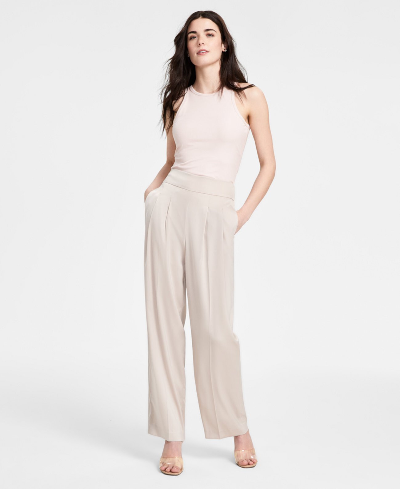 Women's High-Rise Wide-Leg Satin Pants, Exclusively at Macy's Bar III