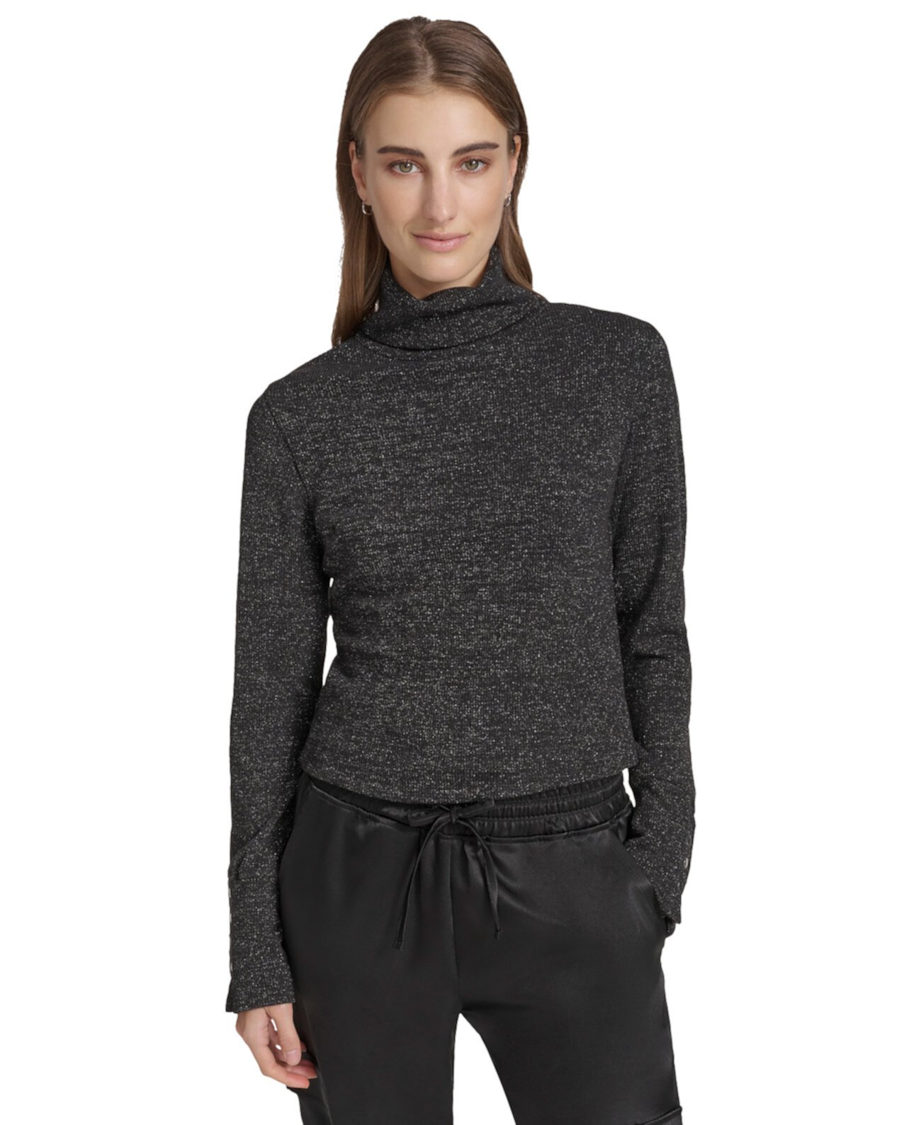 Women's Metallic Ribbed Turtleneck Top Marc New York