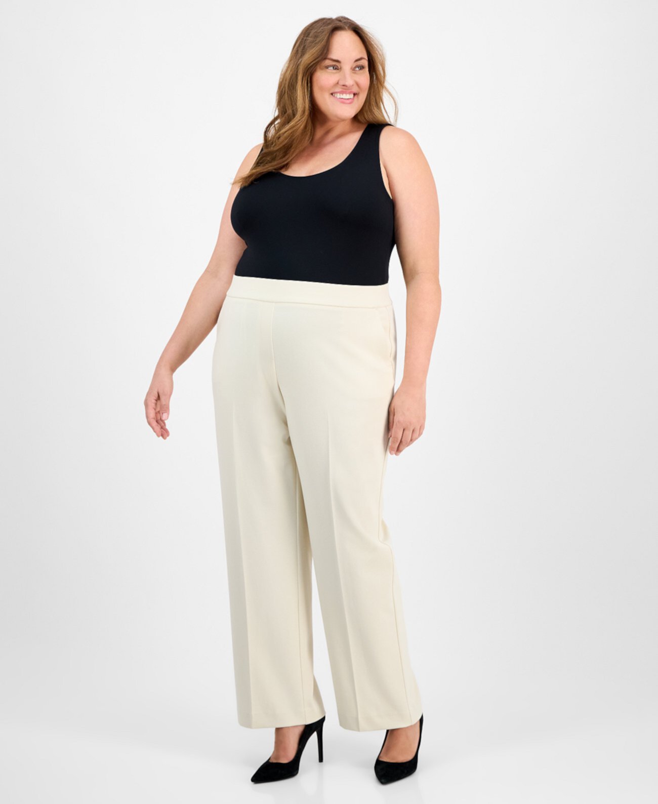 Plus Size Mid-Rise Pull-On Wide-Leg Pants AK Anne Klein