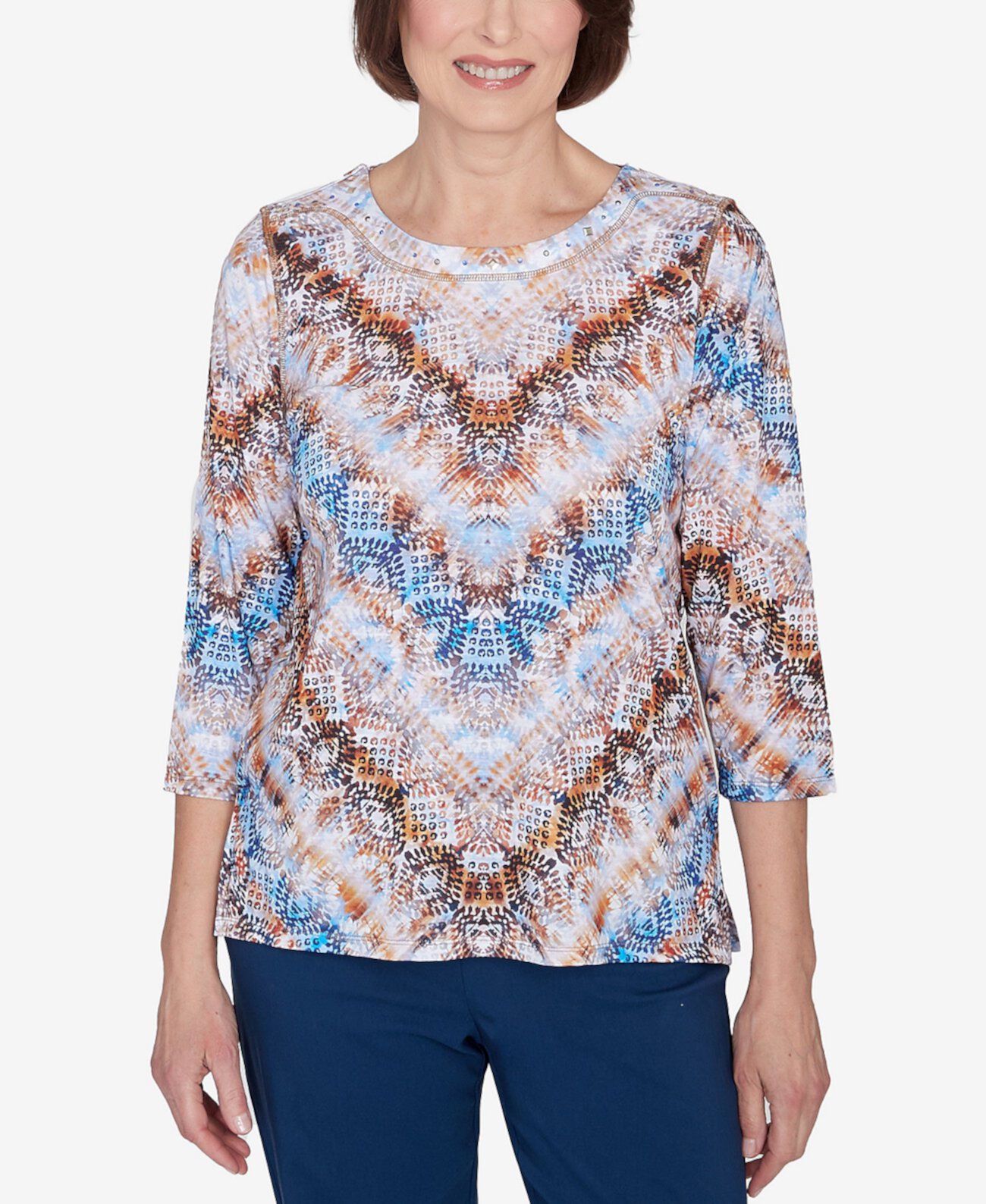 Petite Classics Python Chevron Crew Neck Top Alfred Dunner