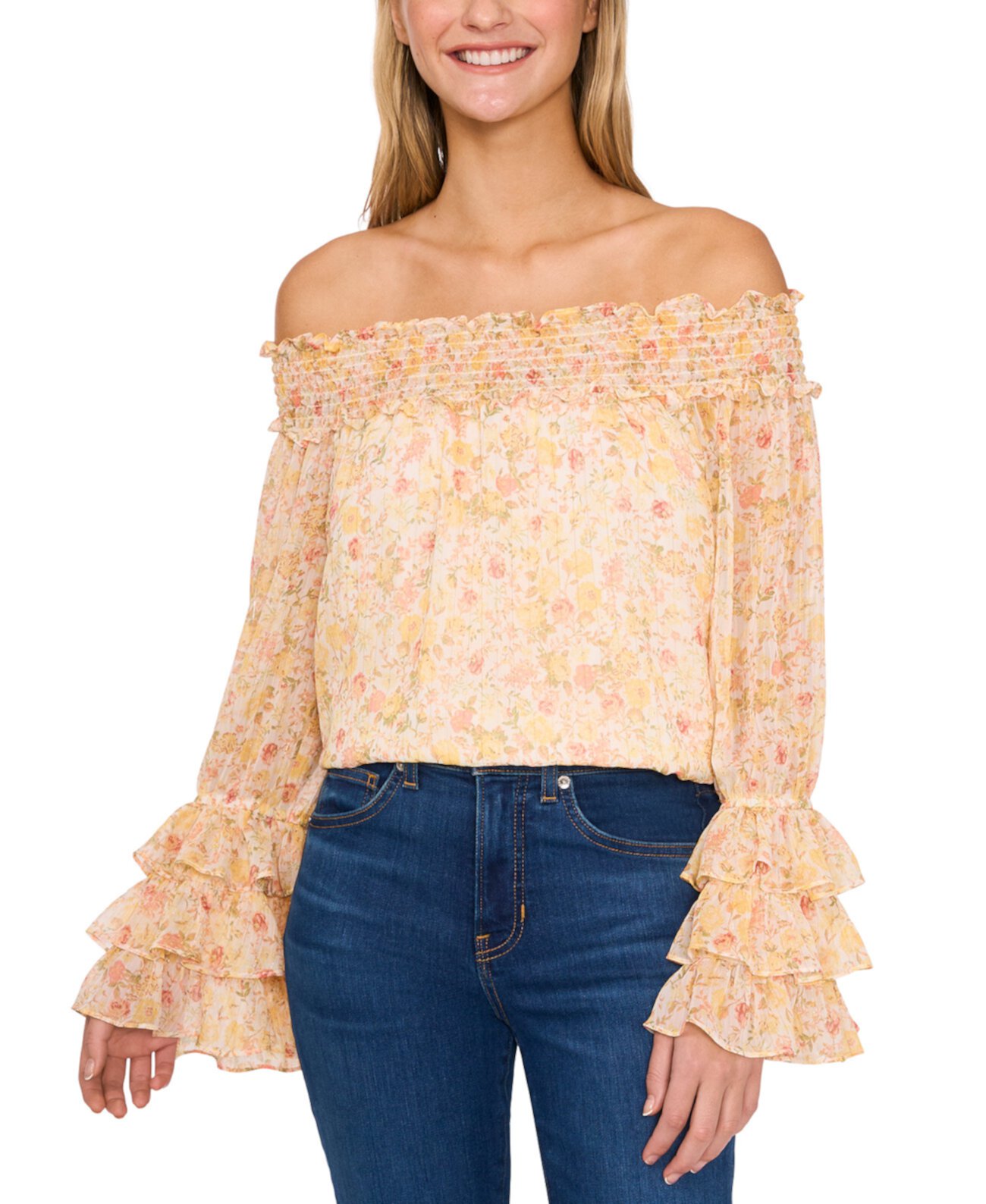 Women's Ruffle-Cuff Off-the-Shoulder Blouse CeCe