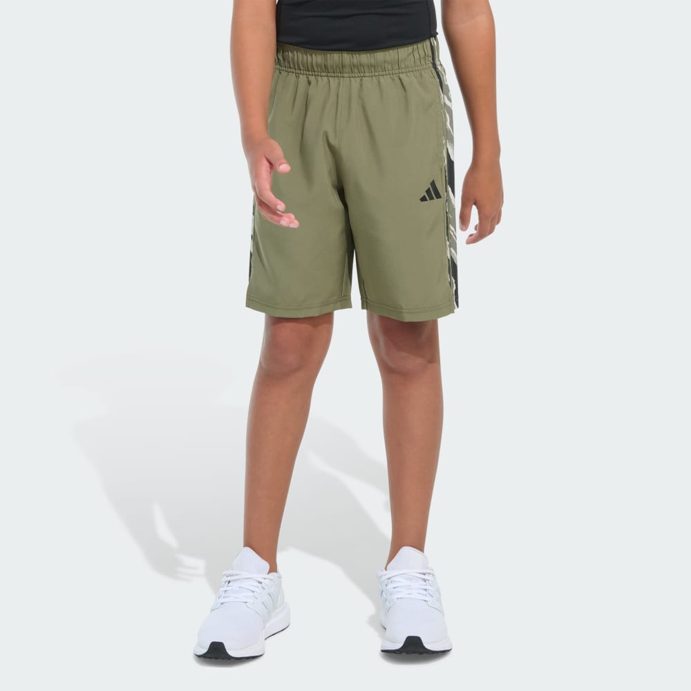 adidas Elastic Waistband Woven Camo-Print 3-Stripes Shorts Adidas