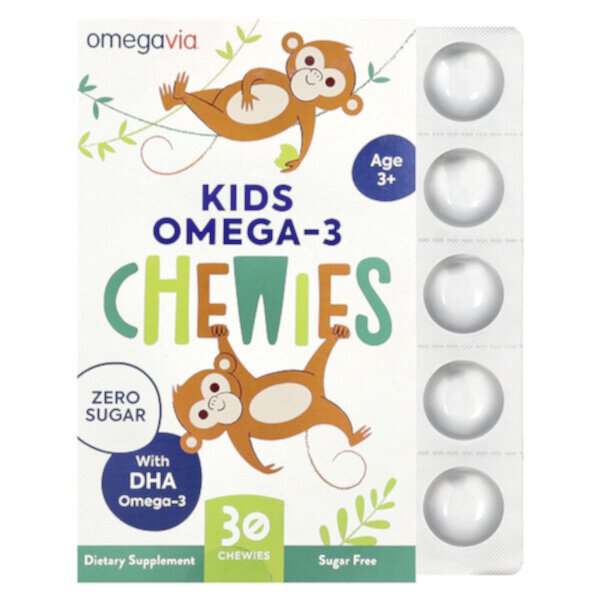 Kids Omega-3 Chewies, Age 3+, Natural Fruit, 30 Chewies OmegaVia