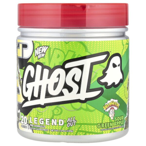 Legend® All Out Pre-Workout, Warheads® Sour Green Apple, 15.9 oz (450 g) Ghost