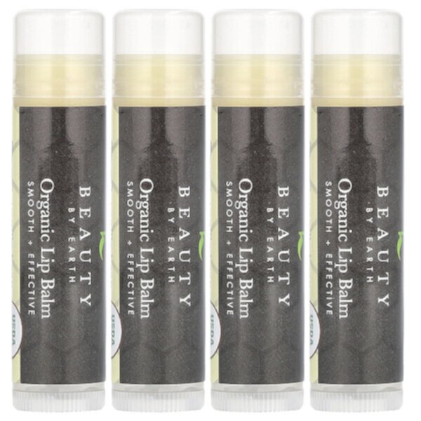 Organic Beeswax Lip Balm, Vanilla Bean, 4 Tubes, 0.15 oz Each Beauty By Earth