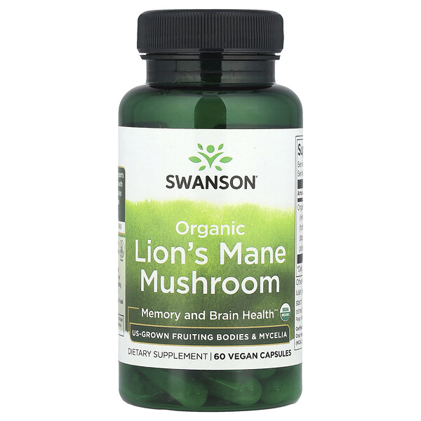 Organic Lion's Mane Mushroom, 1 g, 60 Vegan Capsules (0.5 g Per Capsule) Swanson