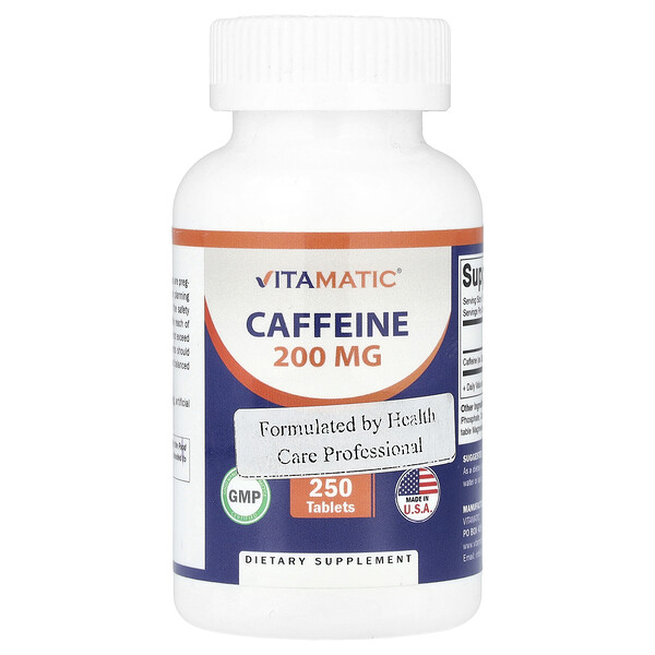 Caffeine, 200 mg, 250 Tablets Vitamatic