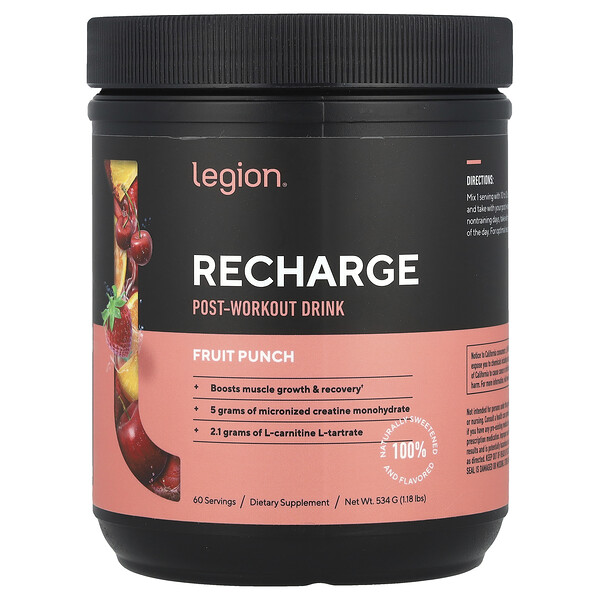 Recharge, Post-Workout Drink, Fruit Punch, 1.18 lbs (534 g) Legion Athletics