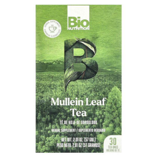 Mullein Leaf Tea, Caffeine Free, 30 Tea Bags, 2.01 oz (57 gm) Bio Nutrition