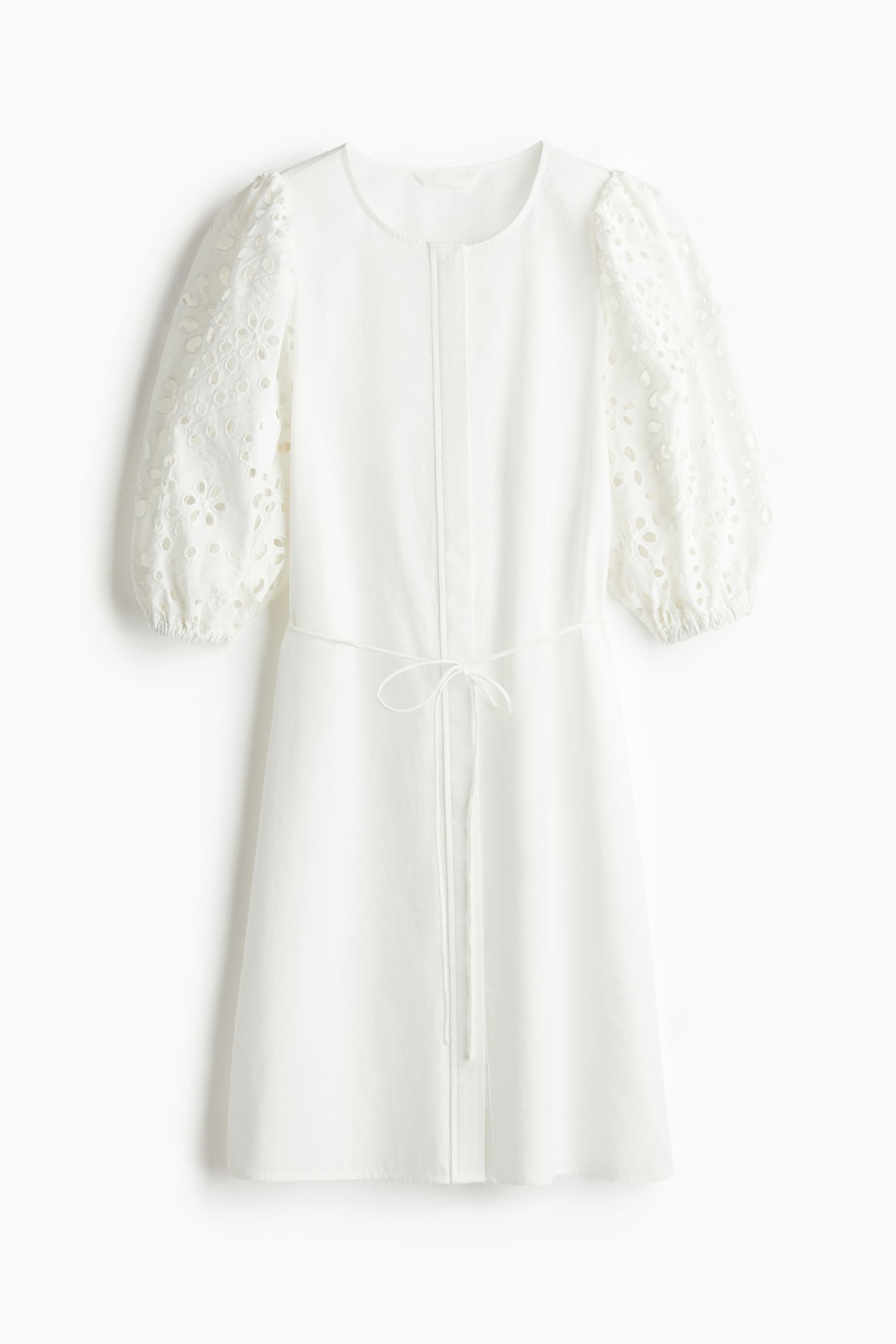 Dress with Eyelet-Embroidered Sleeves H&M