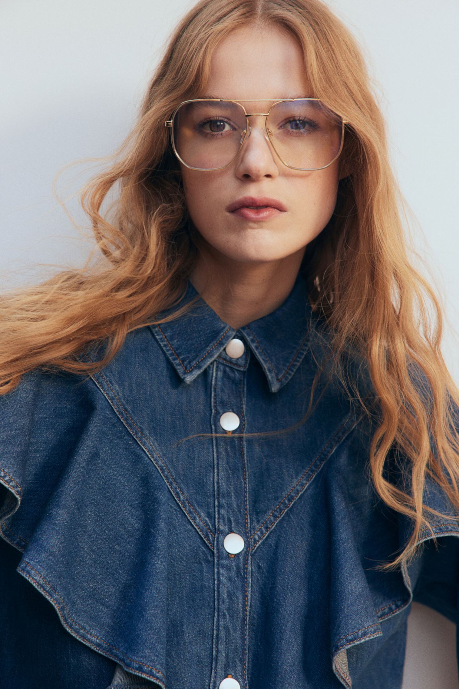 Flounce-Trimmed Denim Shirt H&M