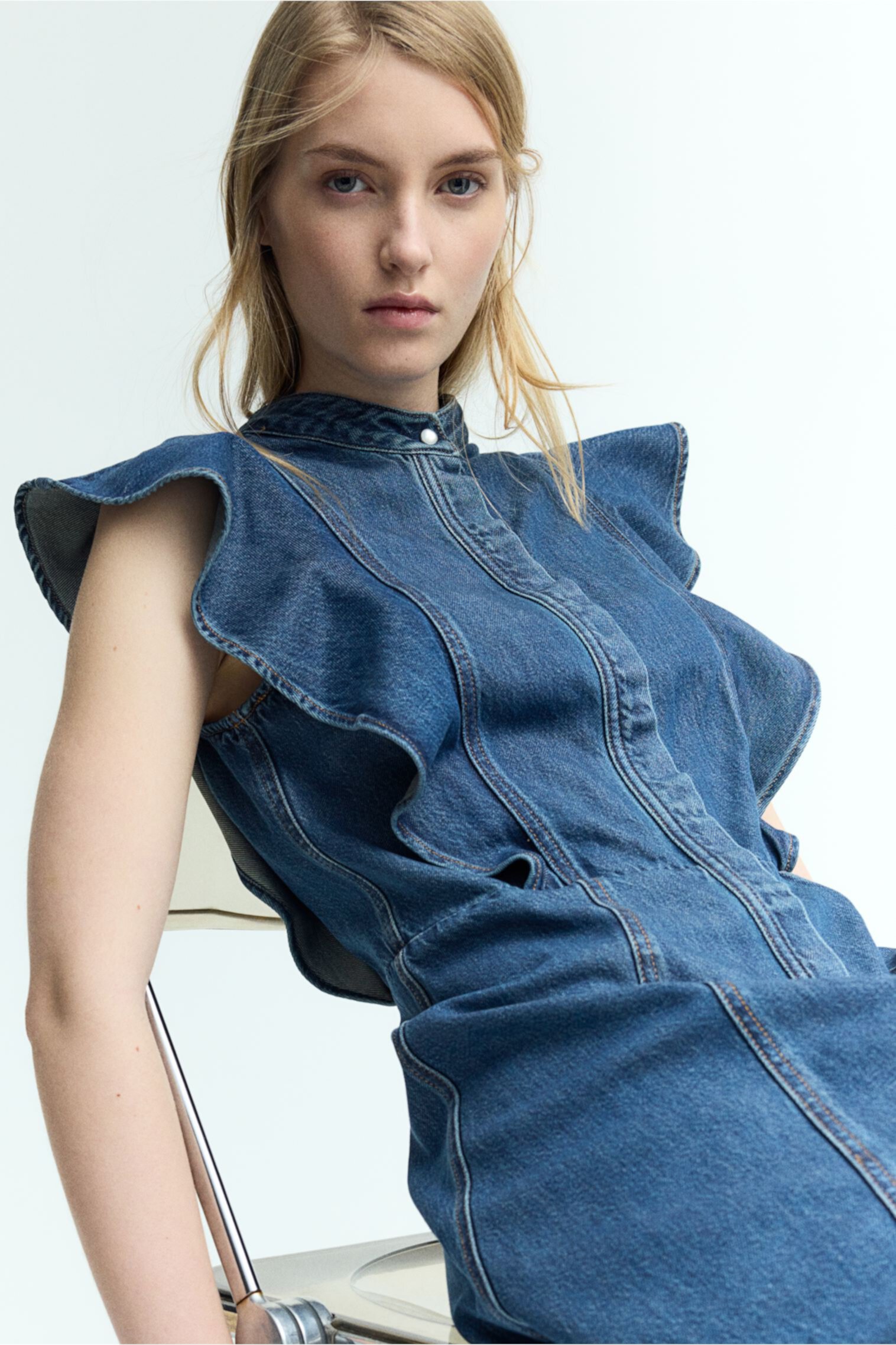 Flounce-Trimmed Denim Dress H&M