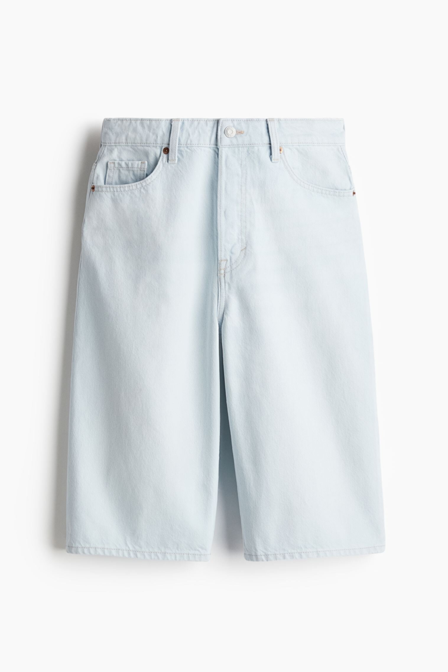 High-Waist Knee-Length Denim Shorts H&M