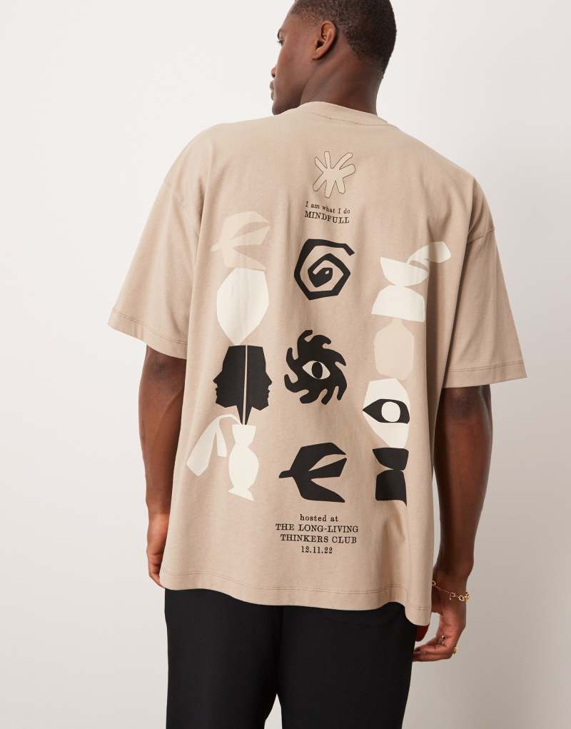 ASOS DESIGN oversized T-shirt with abstract graphic in beige Asos Design