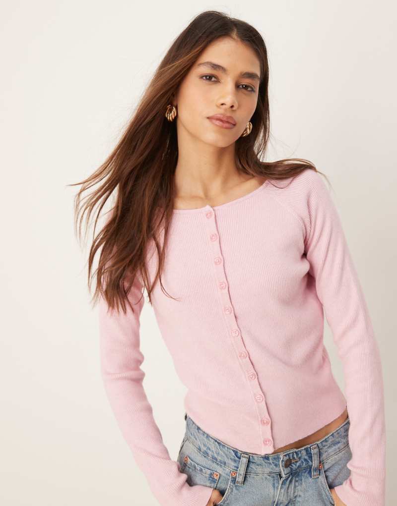 ASOS DESIGN fitted ribbed cardigan in pink Asos Design