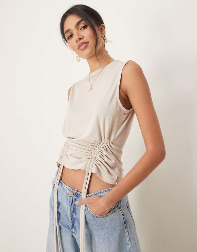 ASOS DESIGN drawstring cupro sleeveless tank top in sand Asos Design