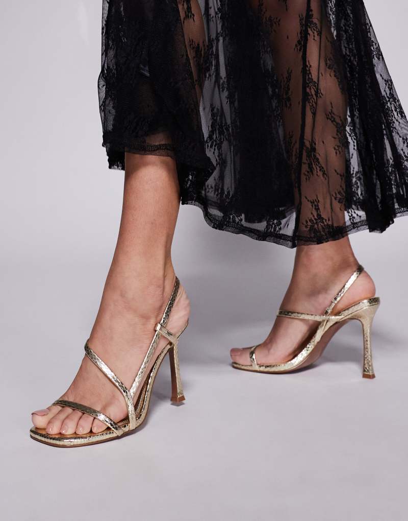 ASOS DESIGN Wide Fit Nadiya minimal slingback high sandals in gold snake Asos Design