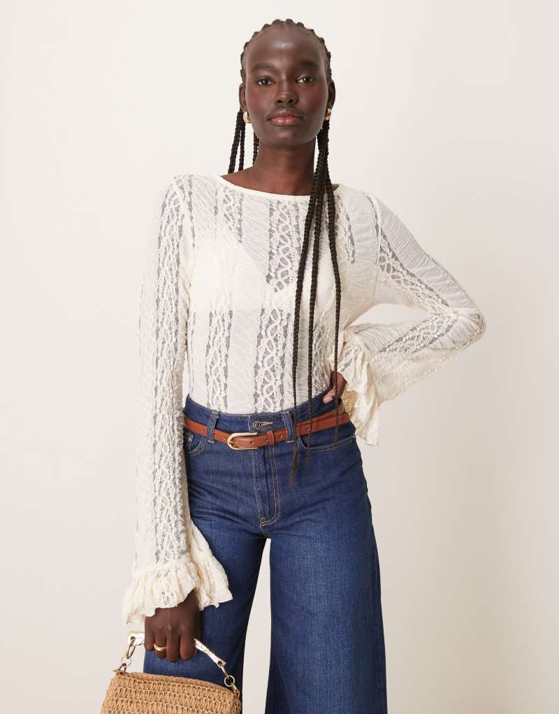 ASOS DESIGN lace long sleeve top in cream Asos Design