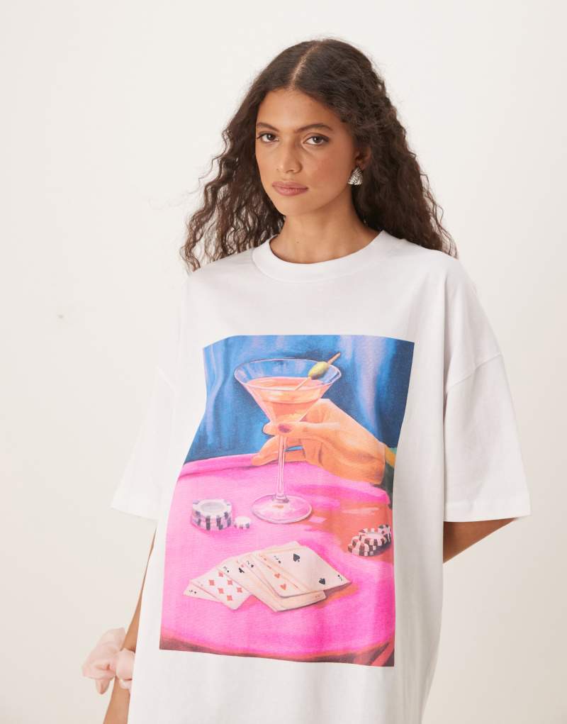 ASOS DESIGN oversized t-shirt with cocktail drink graphic in white Asos Design