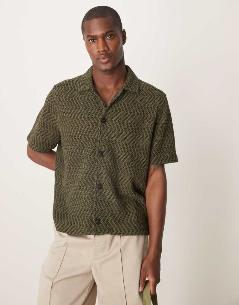 ASOS DESIGN boxy shirt with crochet design in green Asos Design