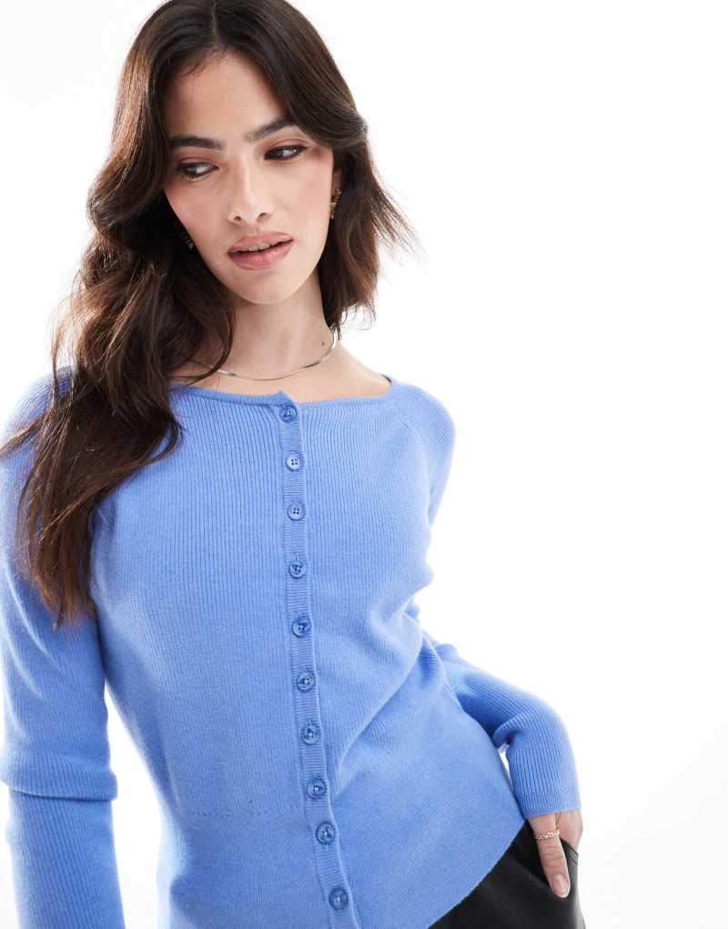 ASOS DESIGN fitted ribbed cardigan in baby blue Asos Design