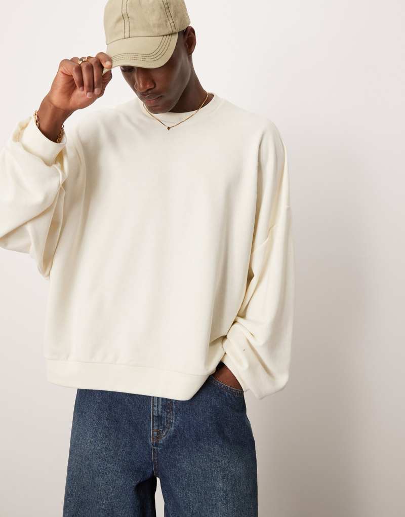 ASOS DESIGN extreme oversized boxy lightweight sweatshirt in off-white Asos Design