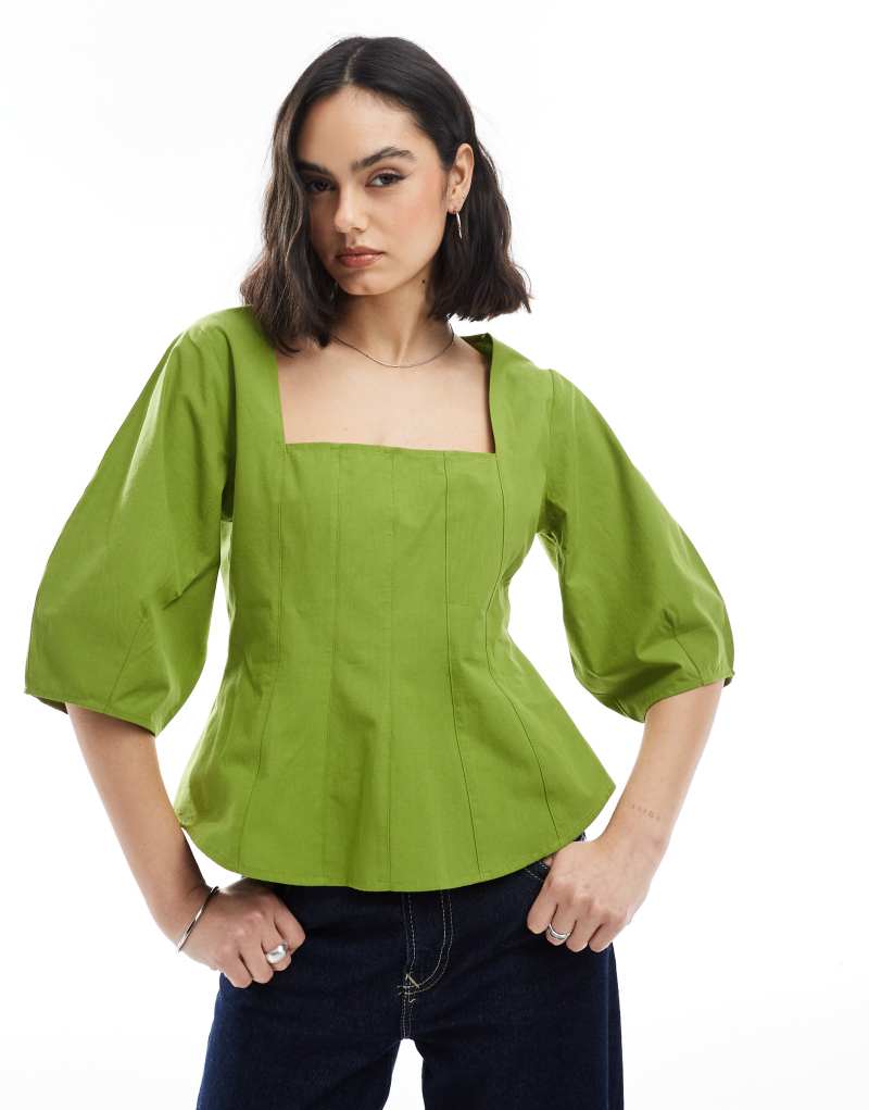 ASOS DESIGN square neck seam detail corset top in olive green Asos Design