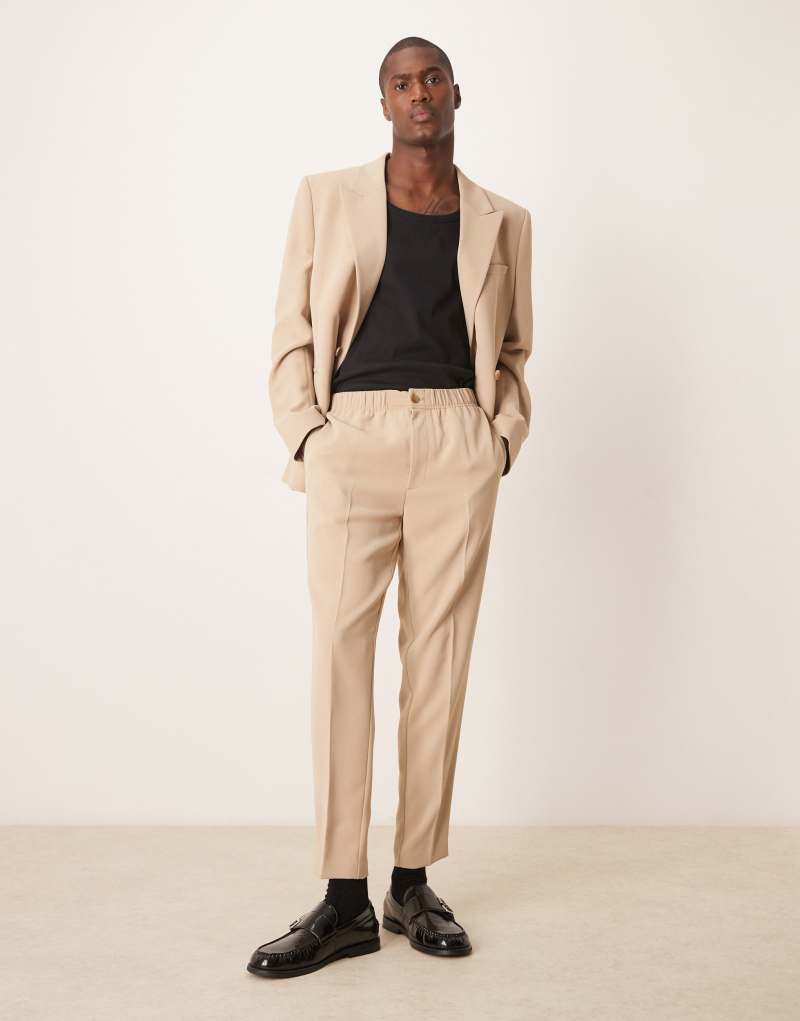 ASOS DESIGN tapered suit pants with linen in stone texture Asos Design