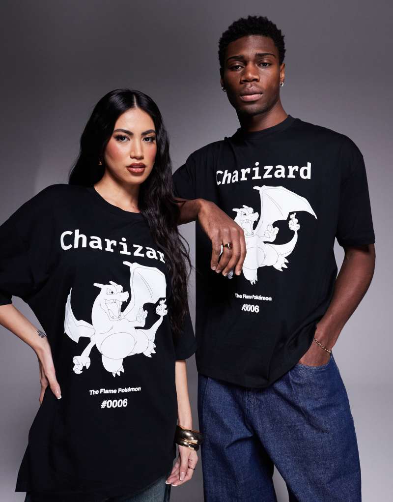 ASOS DESIGN Pokemon unisex oversized T-shirt with Charizard prints in black Asos Design