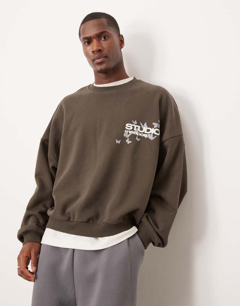 ASOS DESIGN extreme oversized boxy sweatshirt with chest print in brown Asos Design